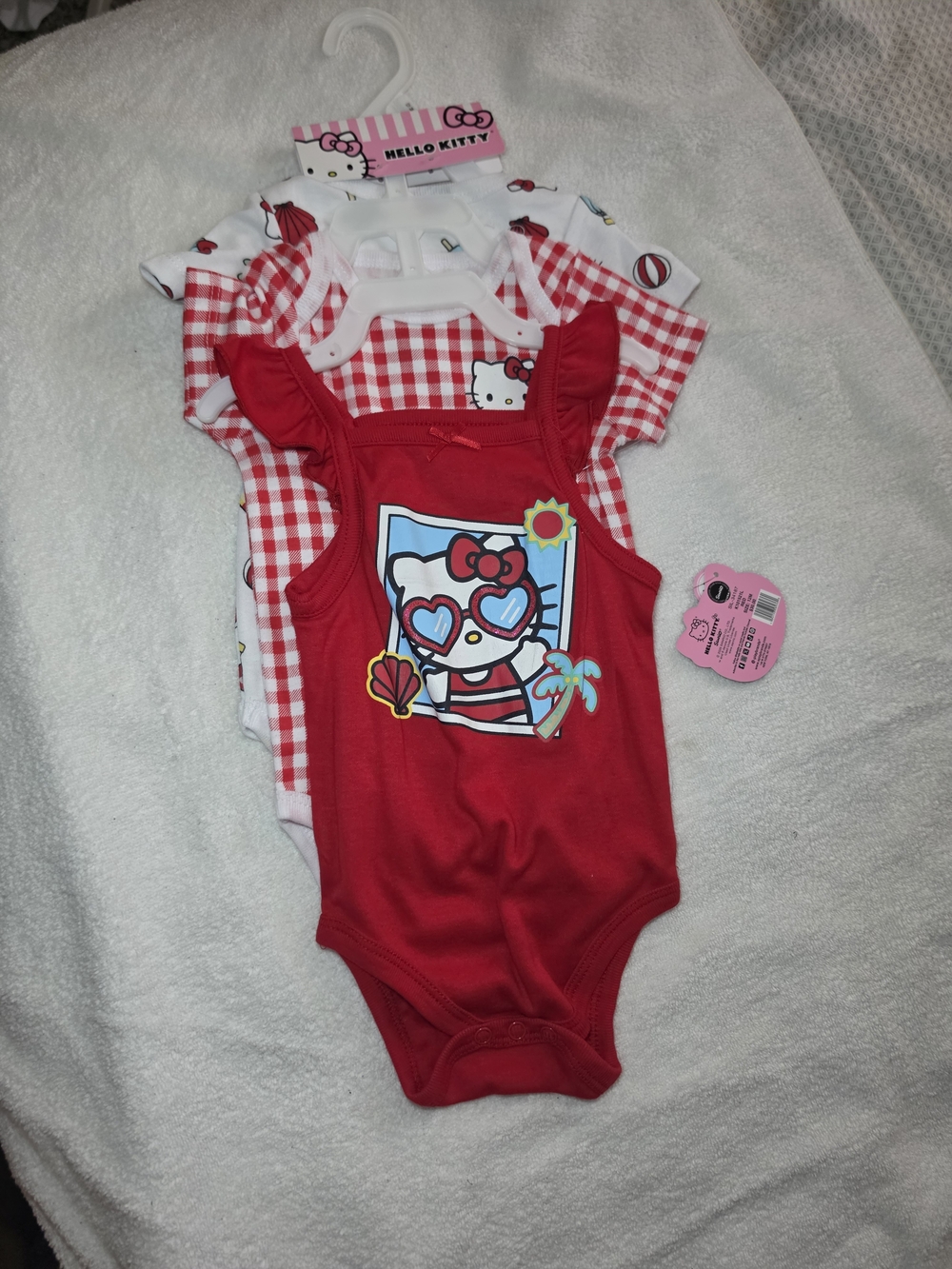 Hello Kitty Red & White Girls' One-Piece Bodysuit Set - 3 Pack
